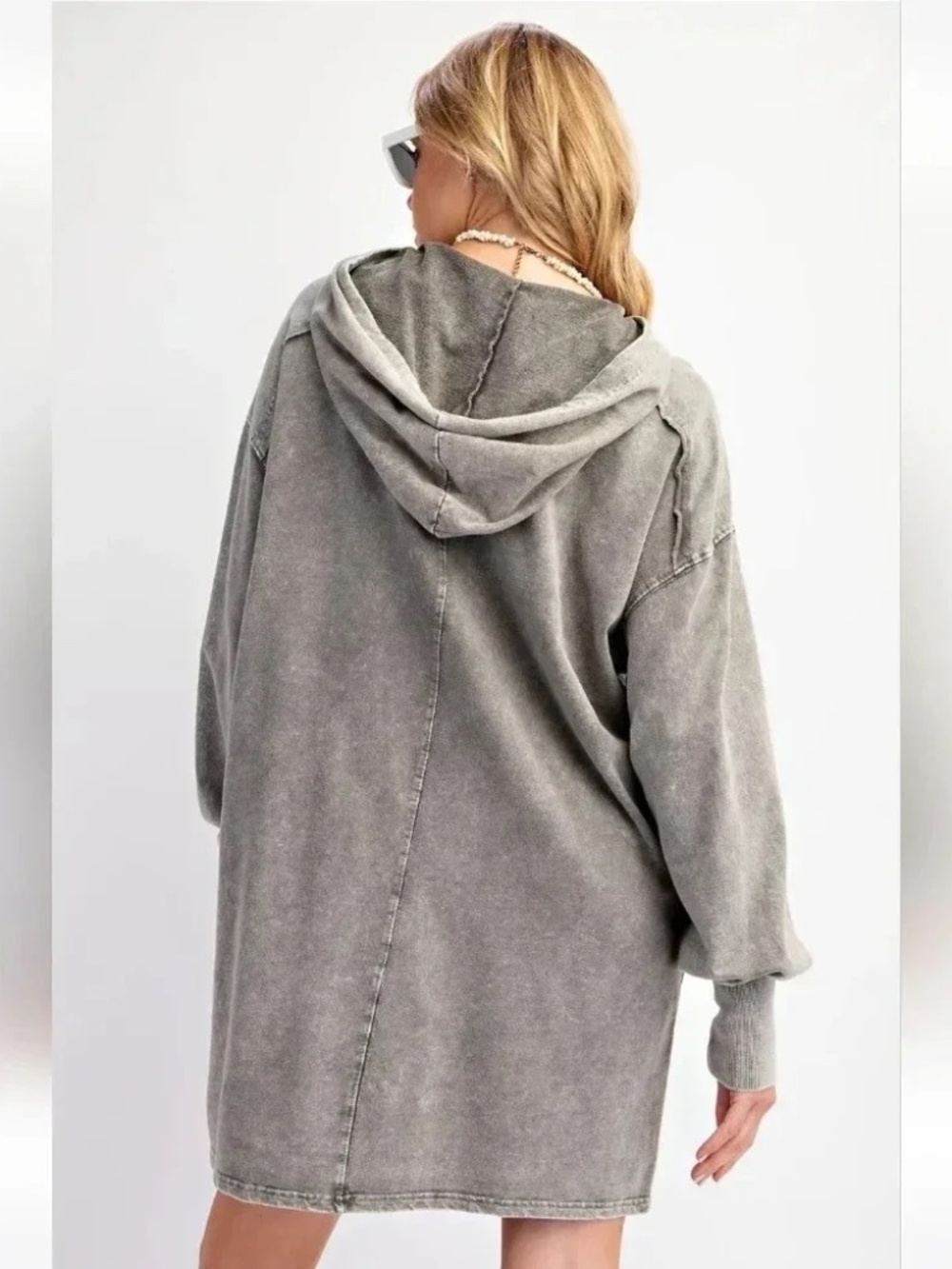 New Easel Mineral Washed Hoodie Pullover Dress Brown Oversized Tunic Small Brown - Picture 2 of 6